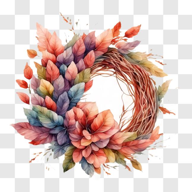 Download Colorful Flower and Leaf Wreath for Home Decor PNG Online ...