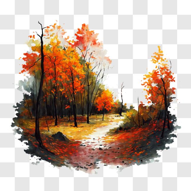 Download Vibrant Watercolor Painting of an Autumn Forest PNGs Online ...