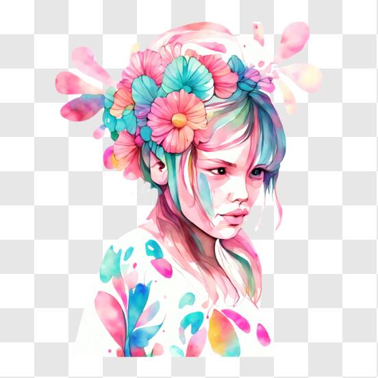 Colorida uma linda ilustração de flor de menina com desenho