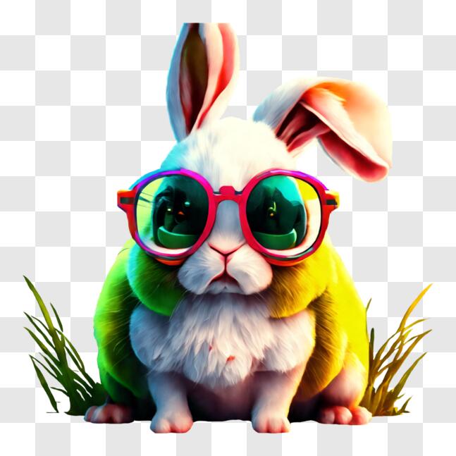 Download Adorable Rabbit with Colorful Glasses in a Natural Setting PNG ...