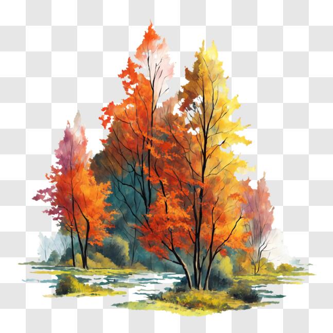 Download Autumn Trees in Shady Areas - Watercolor Painting PNG Online ...