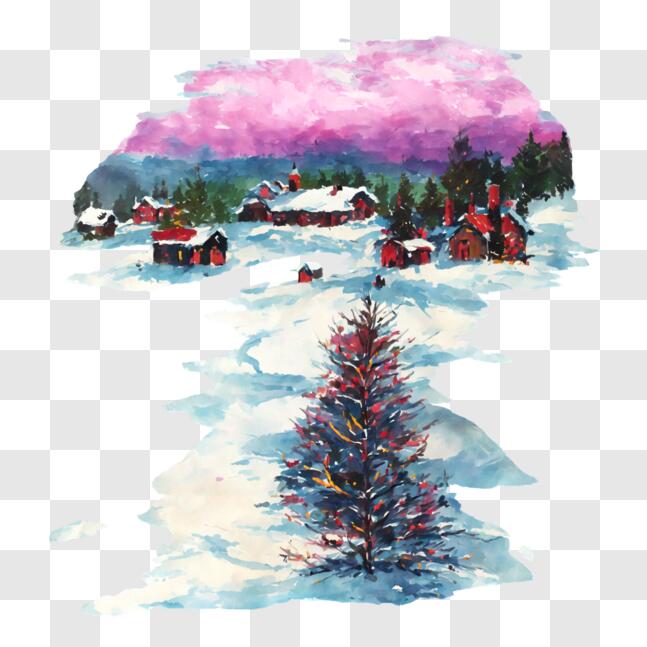 Download Snowy Landscape with Watercolor Painting Style PNGs Online ...