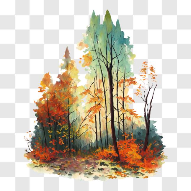 Download Vibrant Autumnal Forest Watercolor Painting PNG Online ...
