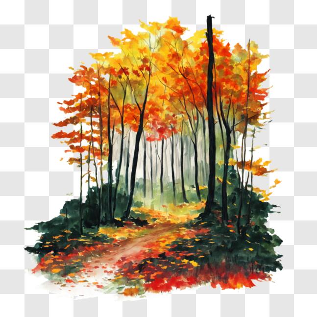 Download Autumn Forest Watercolor Painting PNG Online - Creative Fabrica