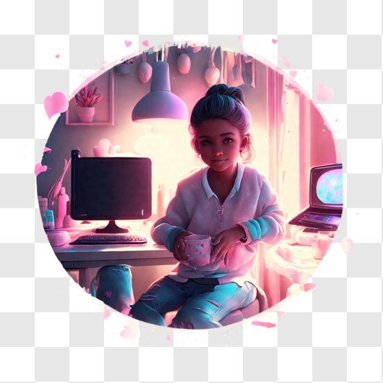 Scarica Giovane ragazza alla scrivania del computer PNG Online - Creative  Fabrica