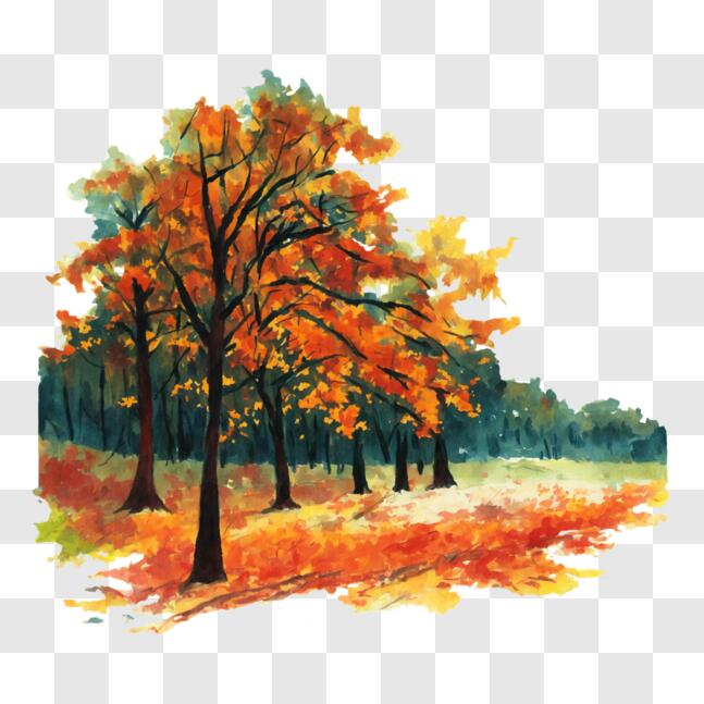 Download Scenic Autumn Forest Painting PNG Online - Creative Fabrica