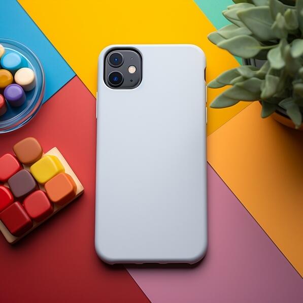 Download White iPhone 11 Case on Colorful Containers with Colored ...