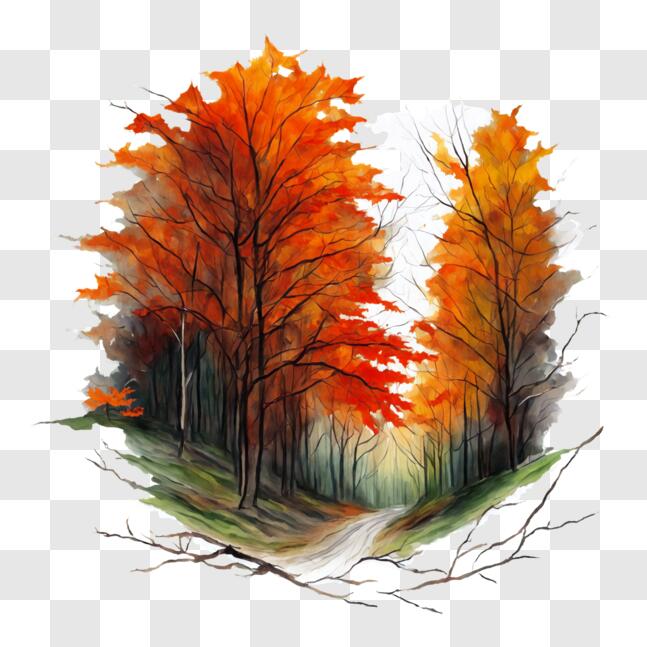 Download Colorful Autumn Forest Watercolor Painting PNG Online ...