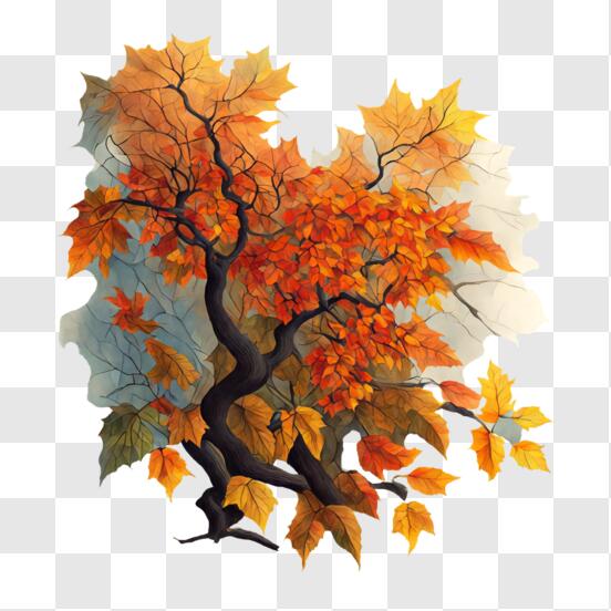 Scarica Dipinto di albero d'autunno con foglie colorate PNG Online -  Creative Fabrica