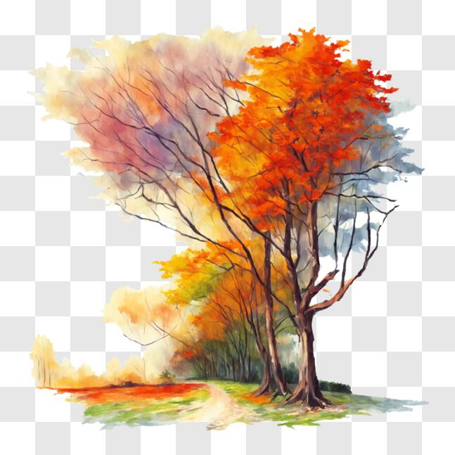 Download Colorful Trees in Autumn Watercolor Painting PNG Online ...
