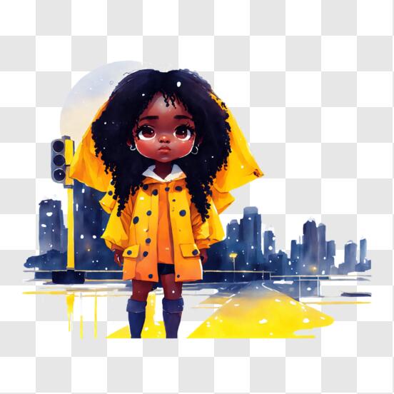 Descarga Ilustración de una joven niña negra con un impermeable