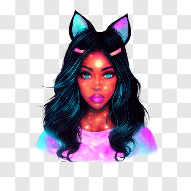 Download Pop Culture Illustration Of Woman With Blue Eyes And Cat Ears Png Online Creative Fabrica 1043