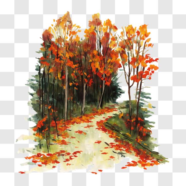 Download Scenic Autumn Path through the Woods PNG Online - Creative Fabrica
