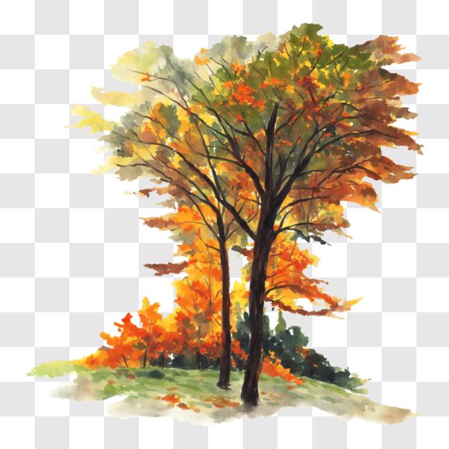Download Vibrant Autumn Trees Painting PNG Online - Creative Fabrica