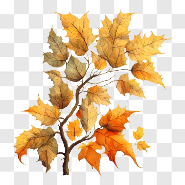Download Autumn Tree Branch Painting with Vibrant Colors PNG Online ...