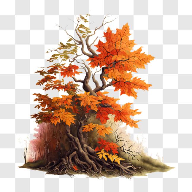 Download Vibrant Tree with Colorful Leaves and Visible Roots PNGs ...