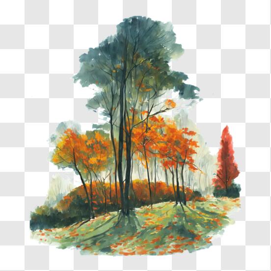 Télécharger Peinture à l'aquarelle de la forêt d'automne PNG En Ligne -  Creative Fabrica