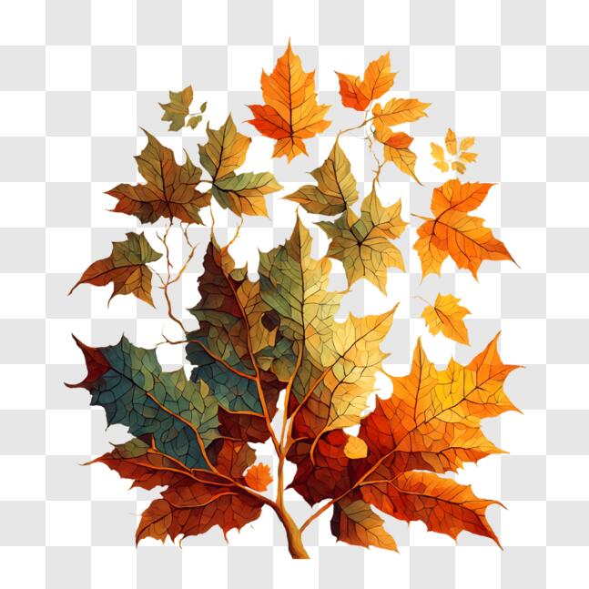 Download Colorful Autumn Tree with Falling Leaves PNG Online - Creative ...
