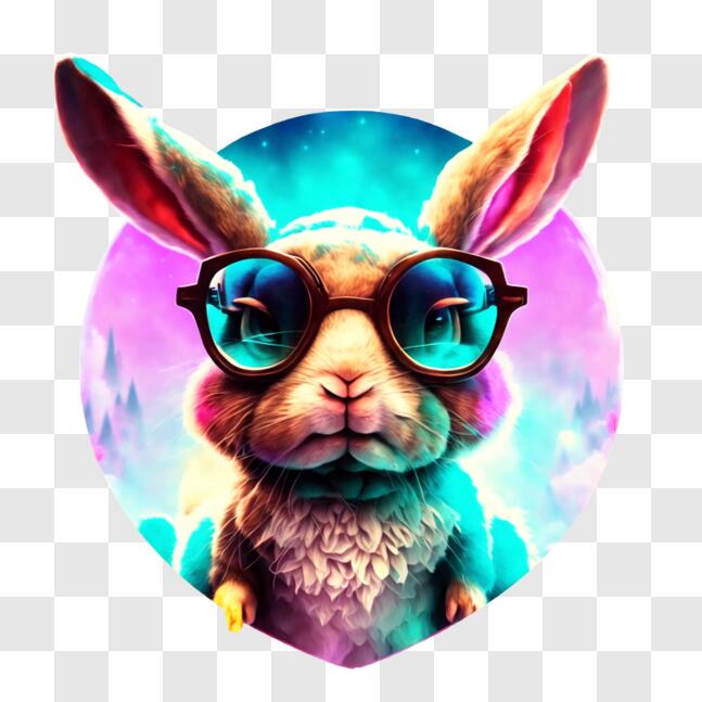 Download Adorable Bunny with Glasses in Oval-shaped Circle PNG Online ...