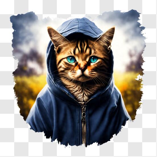 Scarica Adorabile gatto che indossa un soprabito e una felpa blu PNG Online  - Creative Fabrica