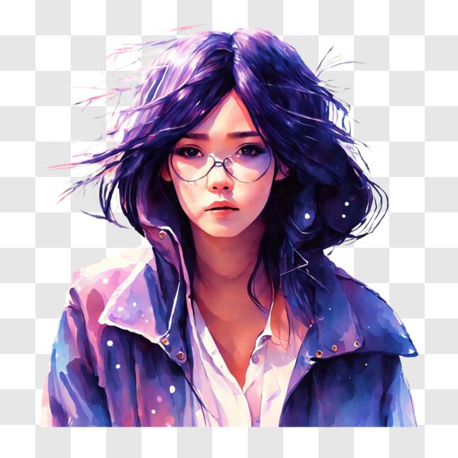 Download Beautiful Girl with Blue Hair and Glasses PNG Online ...