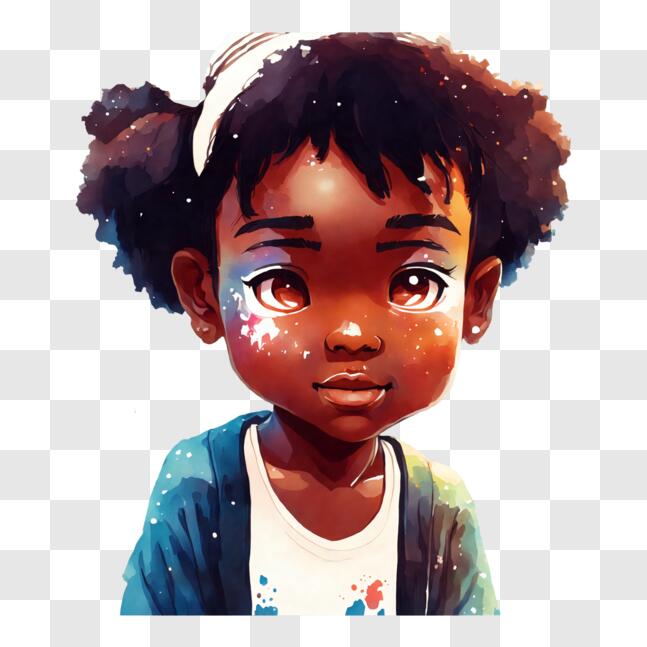 Download Young Black Girl with Colorful Face Paint - Illustration PNG ...
