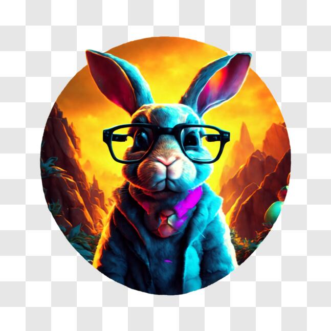 Download Adorable Bunny with Glasses and Festive Outfit PNG Online ...