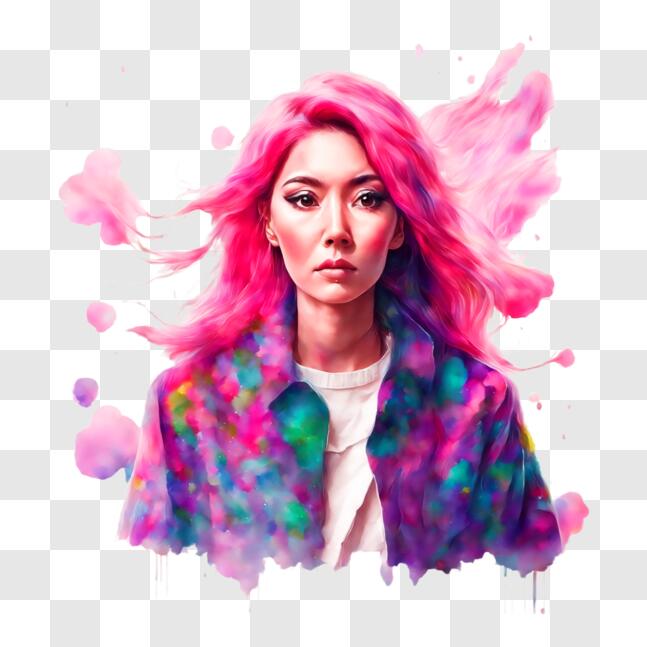 Download Woman with Pink Hair and Colorful Paint Splatters on Her Face ...