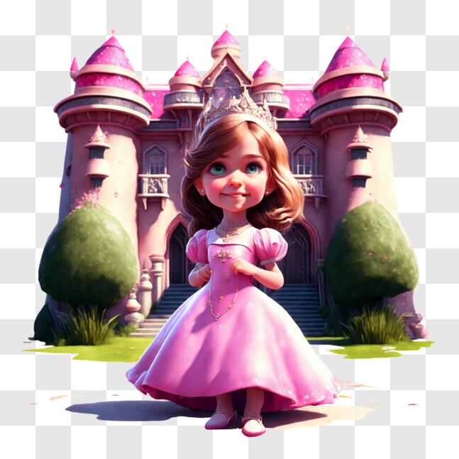 Scarica Principessa dei cartoni animati in piedi di fronte al castello PNG  Online - Creative Fabrica