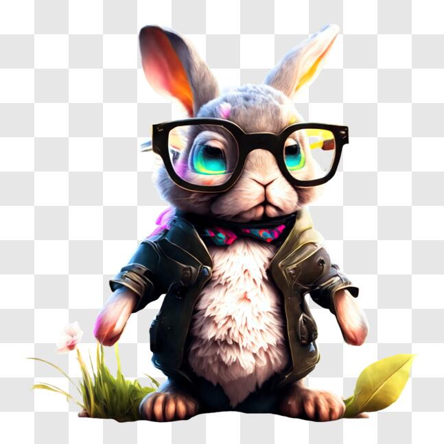 Download Adorable Bunny with Glasses in a Floral Setting PNG Online ...