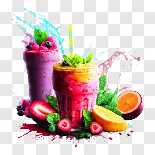 Download Healthy Smoothies and Fresh Fruits on Display PNG Online ...