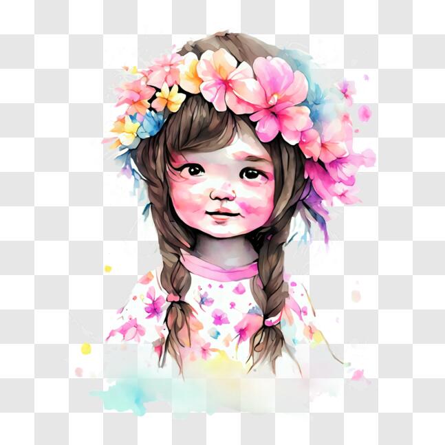 Download Illustration of a Little Girl with Colorful Flowers PNG Online ...
