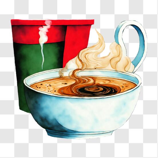 Ilustración de una taza grande llena de café con espuma