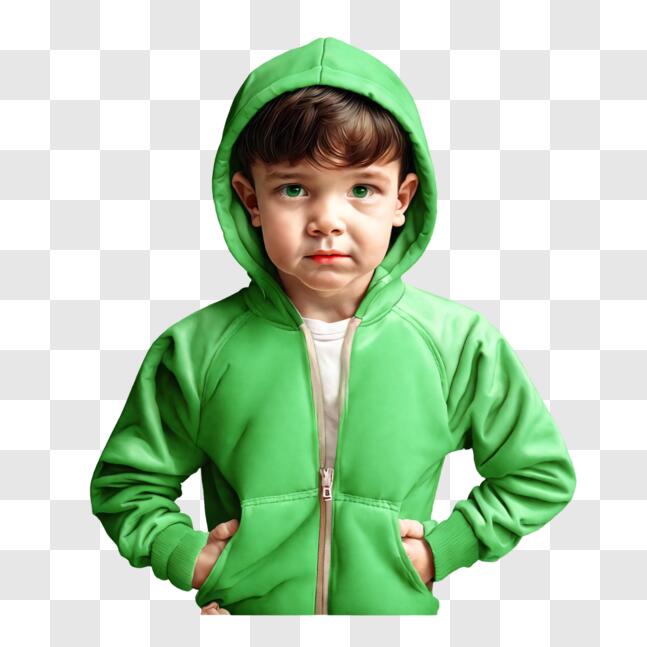 Download Young Boy in Green Standing with Hands on Hips PNG Online ...