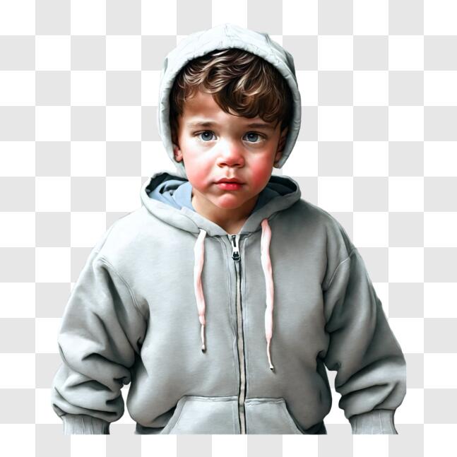 Download Upset Boy in Gray Outfit PNG Online - Creative Fabrica