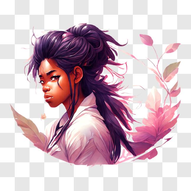 Download Black and White Portrait of an Asian Woman with Purple Hair