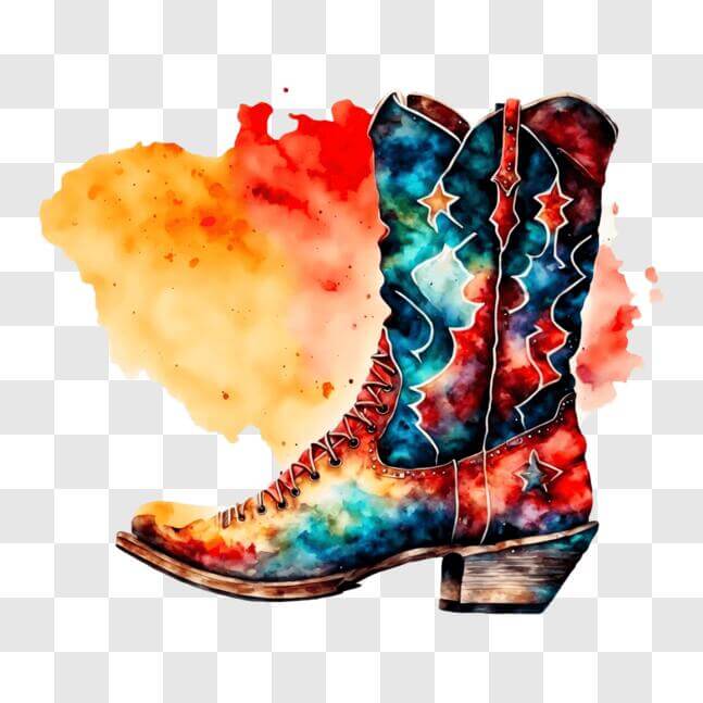 Download Colorful Watercolor Painting of Cowboy Boots on Abstract ...