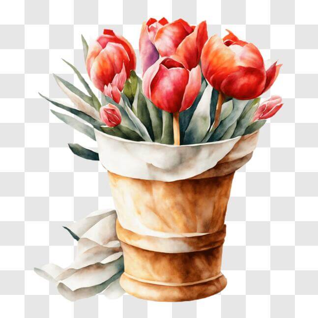 Download Bouquet of Red Tulips in Wooden Vase PNGs Online - Creative ...