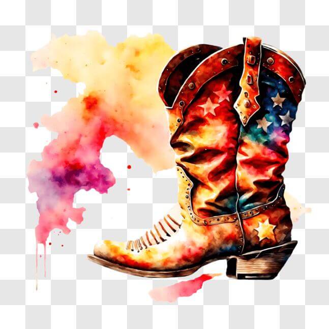 Download Colorful Cowboy Boot with Stars - Art Piece PNG Online ...