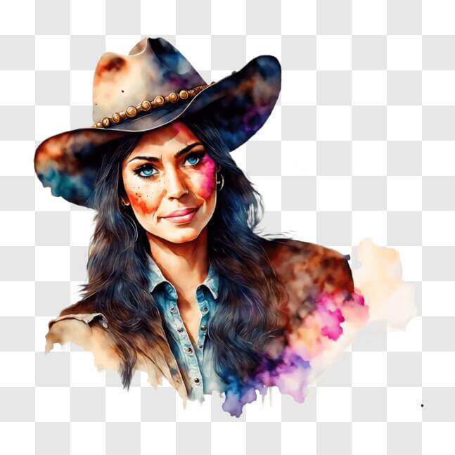 Download Illustration of Woman with Cowboy Hat and Face Painting PNG ...