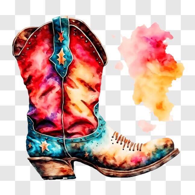 Download Colorful Cowboy Boot and Map Watercolor Painting PNG Online ...