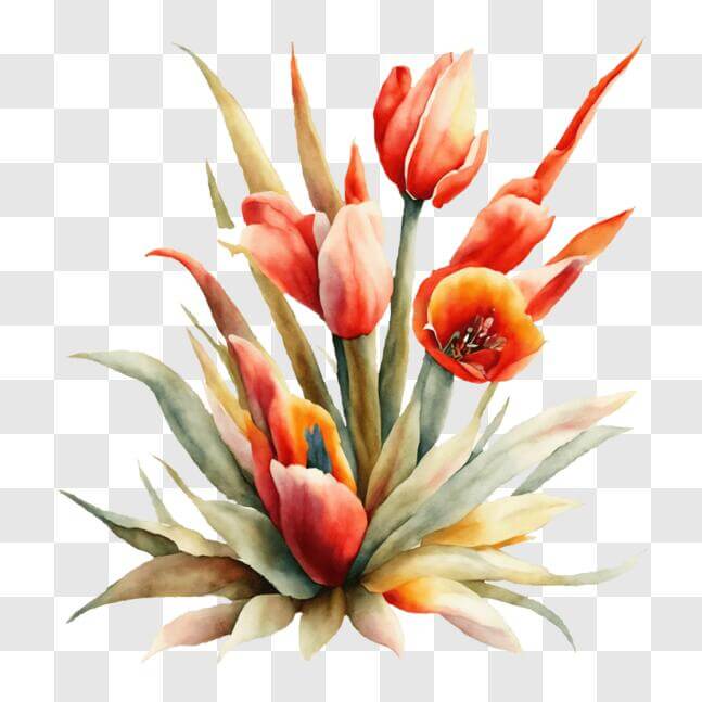 Download Vibrant Watercolor Painting of Tulips PNG Online - Creative ...