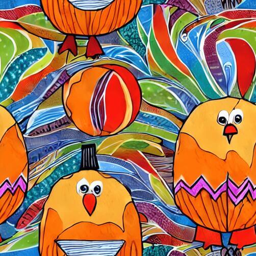 Colorful Pattern with Orange Chickens Colorful Pattern with Orange Chickens thumbnail