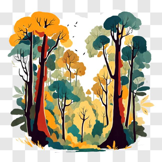 Download Vibrant Forest Illustration with Colorful Trees PNG Online ...