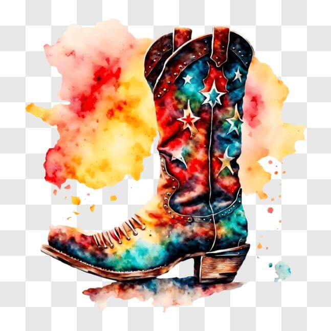 Download Watercolor Cowboy Boot with Stars Artwork PNG Online ...