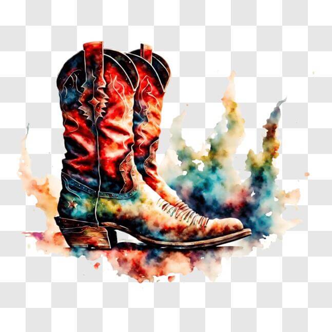 Download Western Style Art Print with Colorful Cowboy Boot PNG Online ...