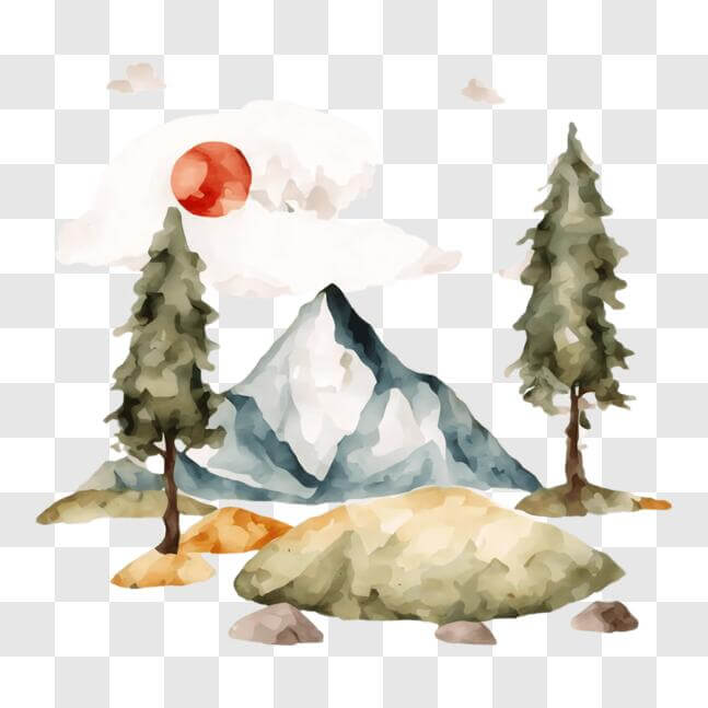 Download Beautiful Watercolor Landscape with Mountains and Trees PNG ...