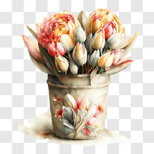 Download Vibrant Bouquet of Tulips and Daffodils in a Bucket PNGs ...