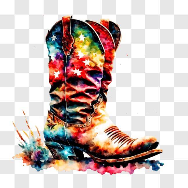 Download Colorful Cowboy Boot with Stars - Western Decor and Gift PNG ...
