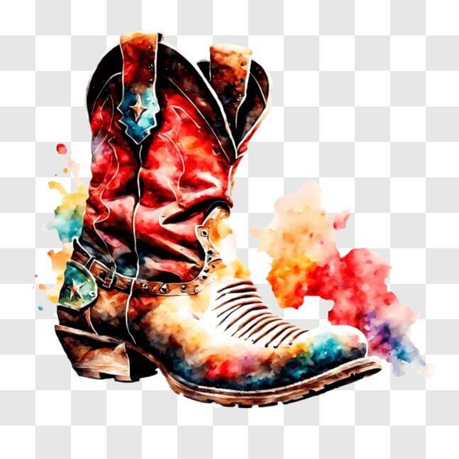Download Fashionable Cowboy Boots with Colorful Watercolor Design PNG ...